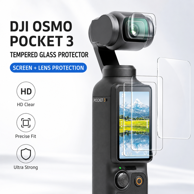 DJI Osmo Pocket 3 2.5D Grade AAA Tempered Glass Screen Camera Lens Protector HD Clear 9H Anti Scratch 0.25mm Thick Private Mold
