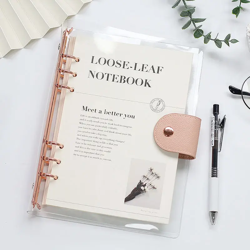 New arrival PU leather planner loose leaf agenda customized design a5 a6 a7 Eco-friendly PVC transparent journal binder notebook