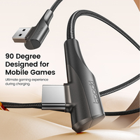 Toocki kabel pengisian daya Usb, kawat 90 derajat 1m siku Usb a ke tipe-c Usb2.0 untuk ponsel
