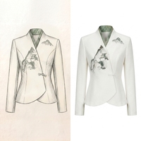 Blazer Wanita Warna Ivory Kerah Bulat Tanpa Kerah Kancing Tunggal Empat Kancing Jaket Peplum Lengan Panjang Kantor Resepsi Hotel Custom