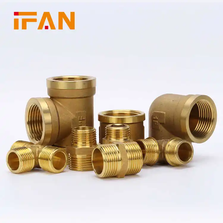 IFAN Supplier Reducing Brass Nipple Elbow Brass Pipe Fitting Coupling Pipe Fitting NPT Female Thread Tee Plumbing Brass Fittings