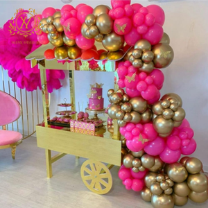 Chariot de présentation de gâteaux et de desserts en acrylique doré pour mariage et fête, vente chaude transfrontalière, avec roues - Product Image 2