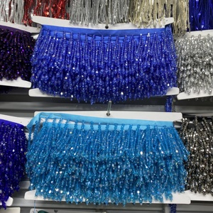 Trang Trí Tay Làm Chuỗi Hạt <span class=keywords><strong>Fringe</strong></span> Tua Trims Chuỗi Màu Xanh - Product Image 1