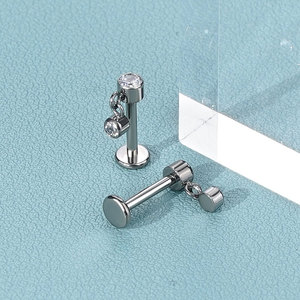 Lingchee titanio 16G hilo Labret anillo circón gota pendiente con espalda plana hélice Piercing G23 piedra cuerpo joyería <span class=keywords><strong>para</strong></span> <span class=keywords><strong>nariz</strong></span> - Product Image 4