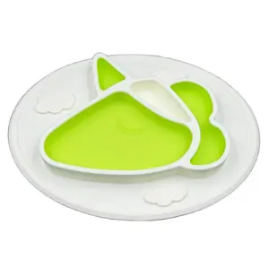 果冻绿独角兽硅胶餐盘食品级儿童硅胶餐具耐热抗冻带吸