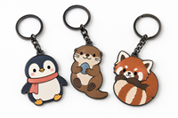 Porte-clés en métal personnalisé avec breloque émaillée pingouin, ours, panda roux, logo personnalisé, cadeau promotionnel en gros, fabricant OEM