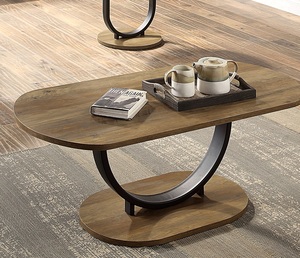 Modern 3-Piece Coffee Table Set with <b>U</b>-Shape Base Oak Wood Top Sand Black Finish-Includes 1 Coffee Table & 2 End Tables - Product Image 5