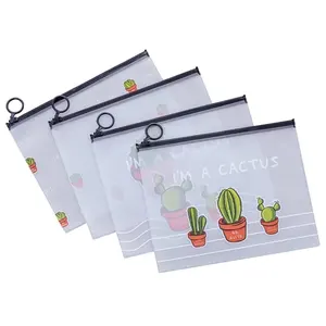 Bolsa de bolígrafo transparente para estudiantes, papelería coreana, pequeña bolsa de anillo de cactus fresco, gran capacidad, estuche de lápices de papelería