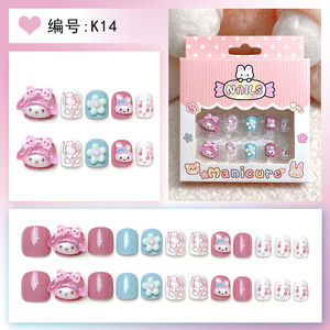 Qianya mignon dessin animé presse sur les ongles pour enfants 24 pièces-faux ongles réutilisables, filles 3-12 <span class=keywords><strong>ans</strong></span> Nail Art Set en gros - Product Image 3