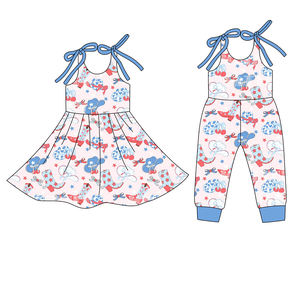 Précommande MOQ 5 : Ensemble fille 4ème juillet – Chapeau, bottes, nœuds, étoiles – Vêtements en coton biologique doux – Nouvelle collection mode – Vente en gros – Direct usine - Product Image 1