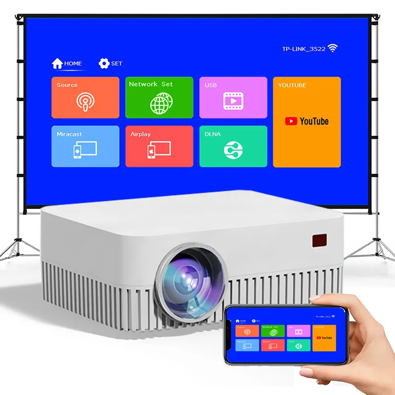 חכם מקרן Wifi 3d Lcd וידאו מלא Hd 1080p Led קולנוע ביתי מקרן 4k Proyector תמיכת טלפון נייד על אותו מסך