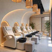 Stérilisateur de salon de manucure de style nordique personnalisé, chaise de pédicure minimaliste, design intérieur de salon de manucure, salon de nail art multifonctionnel