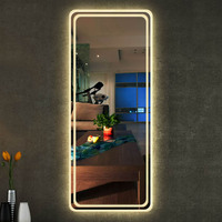 Miroir de salle de bain rectangulaire moderne pleine longueur avec verre trempé incassable, montage mural, interrupteur tactile, éclairage LED