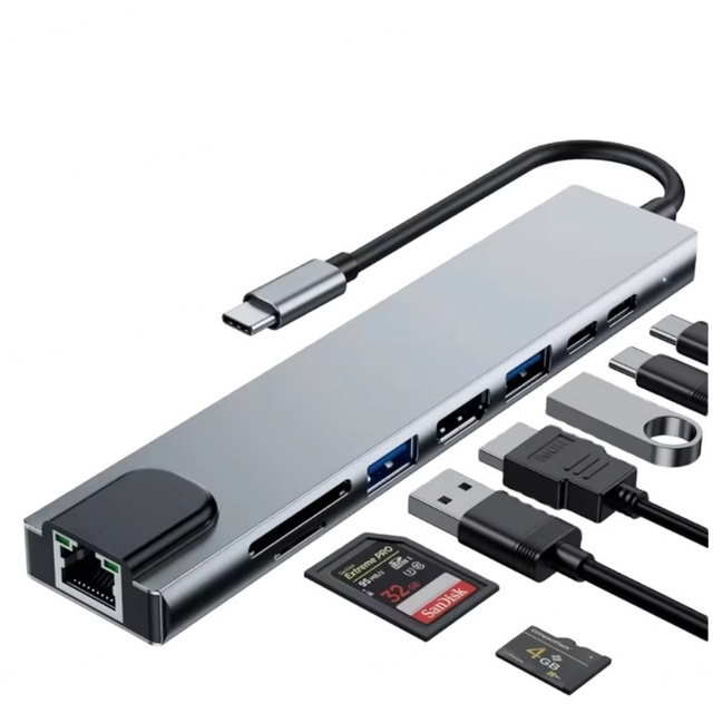 BAJEAL Multi-Port USB-C Hub Docking Station 8 1 TF Card Reader Aluminum Alloy USB 3.0 12-Month Warranty Stock LAN HDTV PD