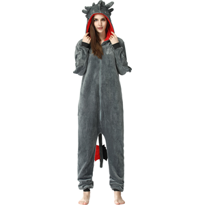 Offre Spéciale femmes pour <span class=keywords><strong>Kigurumi</strong></span> flanelle polaire gris <span class=keywords><strong>Dragon</strong></span> Onesie décontracté dessin animé imprimé Animal vêtements de nuit pyjama commande minimale - Product Image 2
