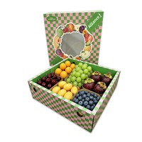 Boîte cadeau rectangulaire haut de gamme en carton ondulé avec design ajouré et impression laminée pour pommes, raisins, oranges