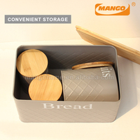 5 pièces ensemble de rangement de cuisine boîte de rangement des aliments conteneur en métal boîte à pain ronde café sucre thé boîte avec couvercle en bambou ensemble de bidons