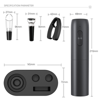 Tire-bouchon électrique rechargeable automatique Type-C noir avec coupe-capsule, bouchon de vin sous vide et verseur