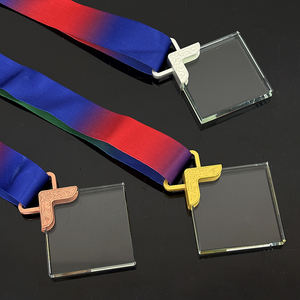 Rhombus Form Kristall medaille Gold und Silber Bronze MEDAILLEN mit Band MH-MJ0265 - Product Image 2