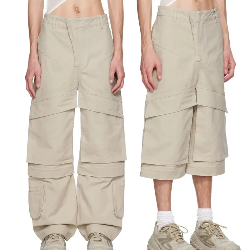 Nova Moda Design Atacado Da Fábrica Personalizar Homens Pernas Destacáveis Com Zip Cotton Canvas Cargo Pants