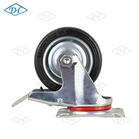Roue pivotante de 3 pouces en zinc plaqué avec double frein et bande de roulement en caoutchouc pour chariot industriel, capacité de charge lourde