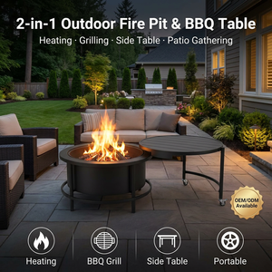 Barbecue <span class=keywords><strong>portable</strong></span> rond avec foyer, <span class=keywords><strong>table</strong></span> latérale, pour jardin, terrasse, bois et charbon <span class=keywords><strong>de</strong></span> bois - Product Image 2