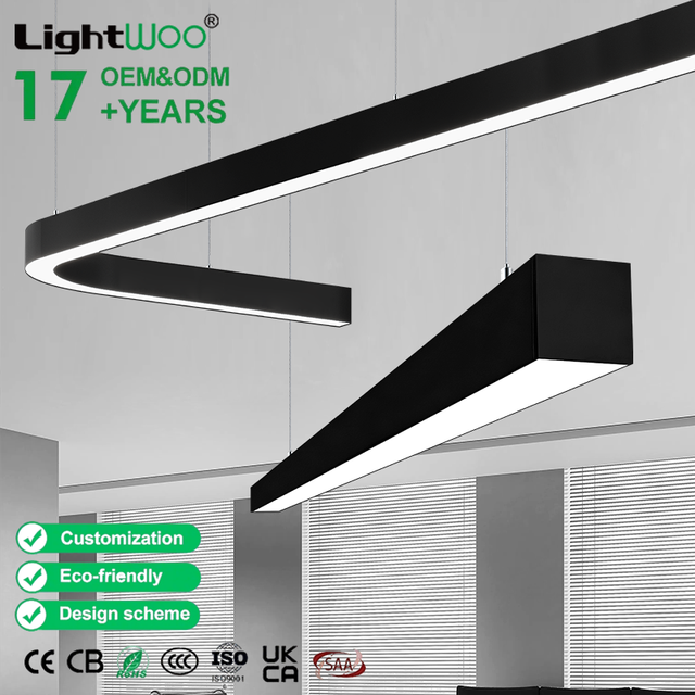 Lightwoo 40W 1.2M High Lumen 3CCT 0-10V Dimmable Seamless Linkable Grille Workshop Office Hotel Suspension LED Linear Light CE