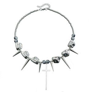 Collana Punk esagerata con rivetto incrociato irregolare Hip Hop Trendy catena da uomo industriale decostruzione asimmetrica - Product Image 4