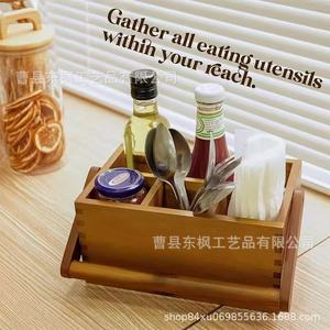 Wooden Tableware Carrying Case With Built <b>In</b> Handle 4 Deep Compartments For <b>Kitchen</b> Picnic Storage - Product Image 3