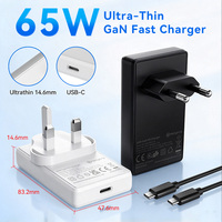 Merryking Pengisi Daya Ultra-Tipis 65W GaN PD dengan Satu Port USB-C Pengisi Daya Cepat Tebal 14.6mm untuk iPhone iPad Tablet