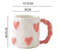 Tasses à thé en céramique 3D avec motif cœur en relief pour latte, thé chaud, cappuccino, lait
