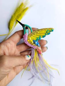 เข็มกลัดนกฮัมมิงเบิร์ดปักเข็มกลัดนกสีรุ้งเข็มกลัดลูกปัดของขวัญสำหรับคนรักนกเครื่องประดับแฟชั่น - Product Image 5