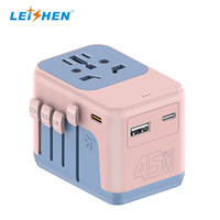 Fabrika Toptan Dünya Seyahat Adaptörü 10A Saf Bakır PD45W Hızlı Şarj Cihazı 2 Tip-C+USB-A Çoklu Ülkeler İçin Seyahat Adaptörü