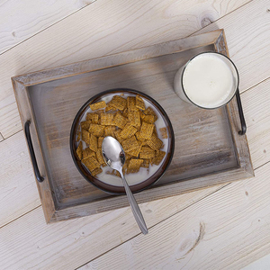 Set di 2 paese rustico colonica decorazione che serve piatti di nidificazione che servono vassoi vassoio di <span class=keywords><strong>legno</strong></span> con manici in metallo - Product Image 4