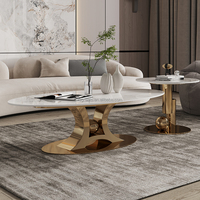 Table basse moderne en métal doré avec table d'appoint en marbre ensemble de meubles de salon table centrale ronde avec tiroir