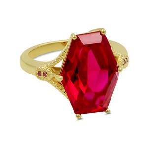 Bague de luxe pour femme en argent sterling 925 plaqué or, sertie de rubis de laboratoire et de diamants rouges, style géométrique - Product Image 3
