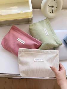 Eco Friendly New Custom Logo Travel Portable Corduroy Toiletry Makeup Pouch Zipper Cosmetic Storage <b>Bag</b> Make up <b>Bags</b> - Product Image 3