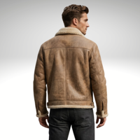 Veste en cuir marron sable pour homme, en peau de mouton, vêtement d'extérieur en cuir pour l'hiver