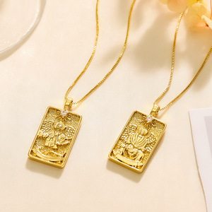 Vintage amuleto estrella sol Luna collar 3D en relieve ópalo chapado en oro <span class=keywords><strong>Real</strong></span> enlace cadena Tarot colgante collar - Product Image 3