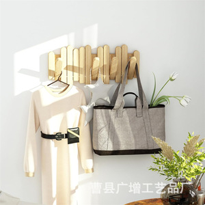 Wooden <b>Coat</b> <b>Hooks</b> Wall Mounted Solid <b>Wood</b> Rectangle Shape Natural Color Easy Install For Entryway Living Room Bedroom - Product Image 1