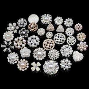 아연 합금 고급 원형 단추 꽃무늬 라인석 & 진주 DIY 의류 액세서리 수제 고급 - Product Image 3