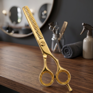 Ciseaux à effiler manuels en acier inoxydable or rose à long manche, ciseaux de coiffure droits pour salon, ciseaux de barbier pour le coiffage - Product Image 5