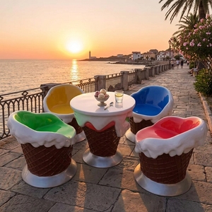 Set Tavolo e Sedie Giganti in Fibra di Vetro Personalizzati per <span class=keywords><strong>Gelateria</strong></span>, Mobili in FRP per Dessert, Decorazioni Paesaggistiche per Atrio di Centri Commerciali - Product Image 4
