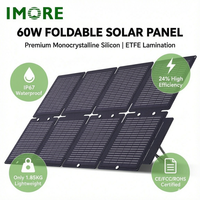 Panneau solaire pliable 60W, efficacité 24%, monocristallin ETFE, USB Type C, IP67, chargeur portable pour le camping, la randonnée et les activités de plein air