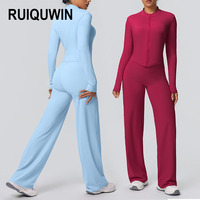 Ensemble de yoga 2 pièces pour femme RUIQUWIN : veste zippée et pantalon droit, anti-humidité, séchage rapide, vêtements de sport pour la gym, fournisseur en gros