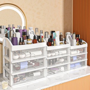 Cosmetic Storage <b>Box</b> With Drawers Transparent Plastic <b>Makeup</b> Organizer For Desk Bathroom 10-20 L Capacity Simple Style - Product Image 3