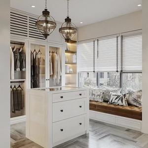 Armoires contemporaines élégantes et personnalisées Balom, couleur crème, avec table de toilette et bande LED pour meubles de chambre à coucher - Product Image 2