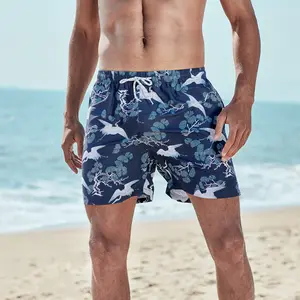 새로운 플러스 사이즈 남자의 쿼드 수영복 캐주얼 빈티지 중국 스타일 비치 바지 빠른 건조 100% 폴리에스터 해변 서핑 보드 반바지