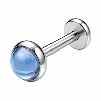 Piercing à dos plat en titane ASTM F136 avec cabochon en verre irisé effet aurore, boucle d'oreille hypoallergénique pour cartilage, vente en gros