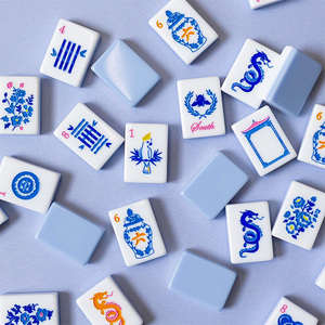 Modern Light Blue White Porcelain Acrylic American Mahjong Tile Set 160 Engraved Tiles Eco-Friendly Mahjong Tiles <b>Entertainment</b> - Product Image 1
